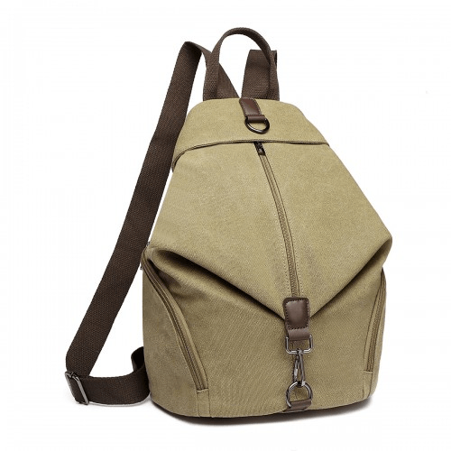 EB2044 - Kono Fashion Anti-Theft Canvas Backpack - Khaki - Kaftans direct