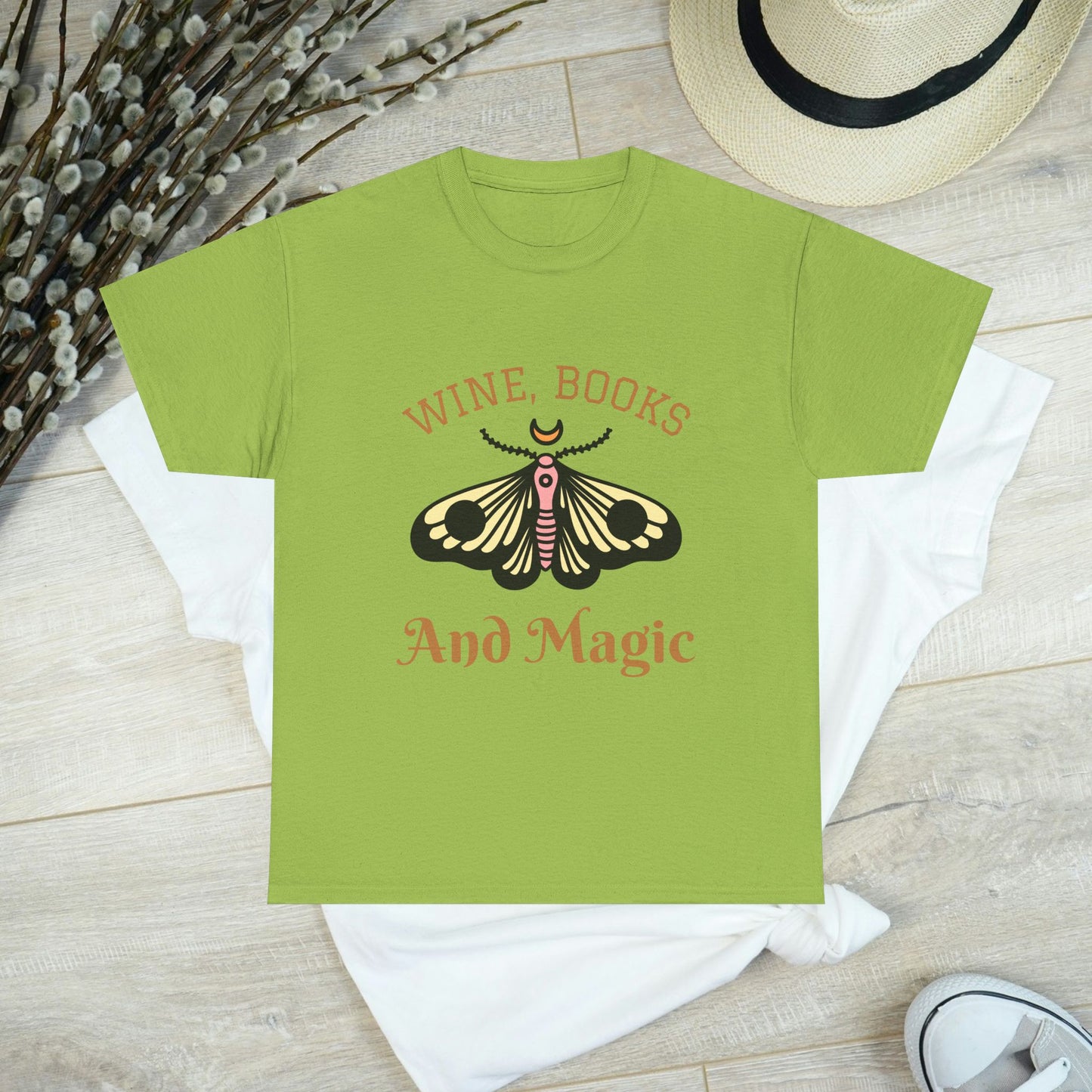 Enchanting Bookworm Tee - "Wine, Books, and Magic" - Perfect for Readers, Gifts for Book Lovers, Cozy Nights, and Book Clubs