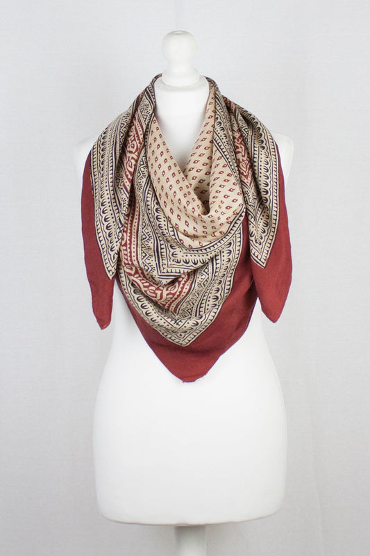 Mini Spade Print Bagh Hand-block Print Silk Square Scarf - Red