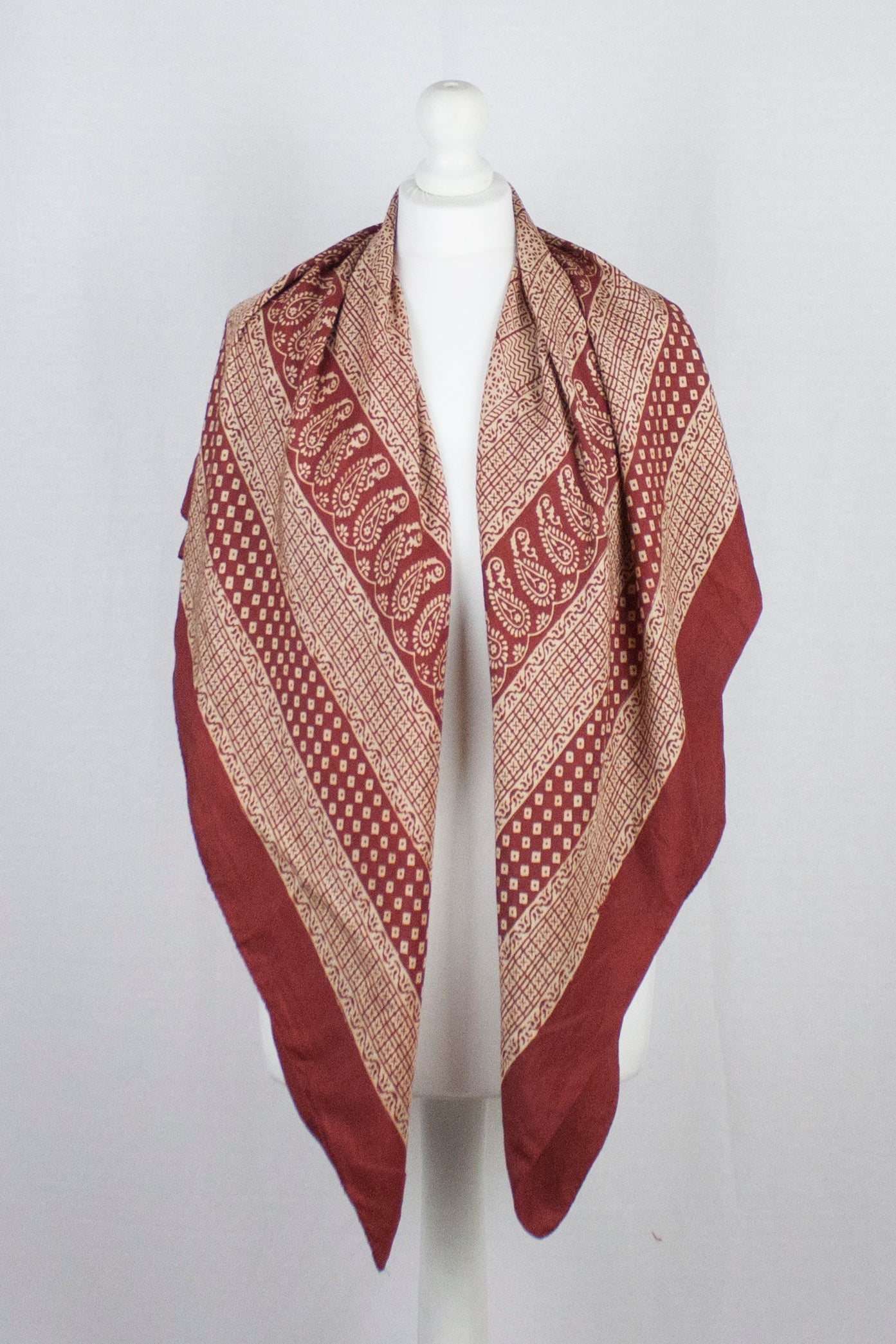 Checks Mix Print Bagh Hand-block Print Silk Square Scarf - Red