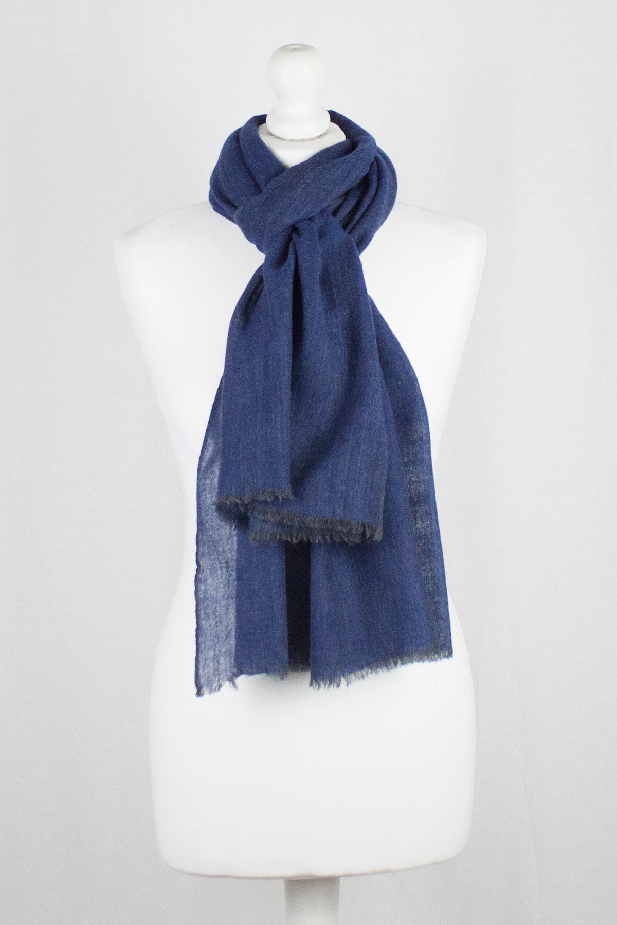 Herringbone Weave Two Tone Merino Wool Scarf - Blue