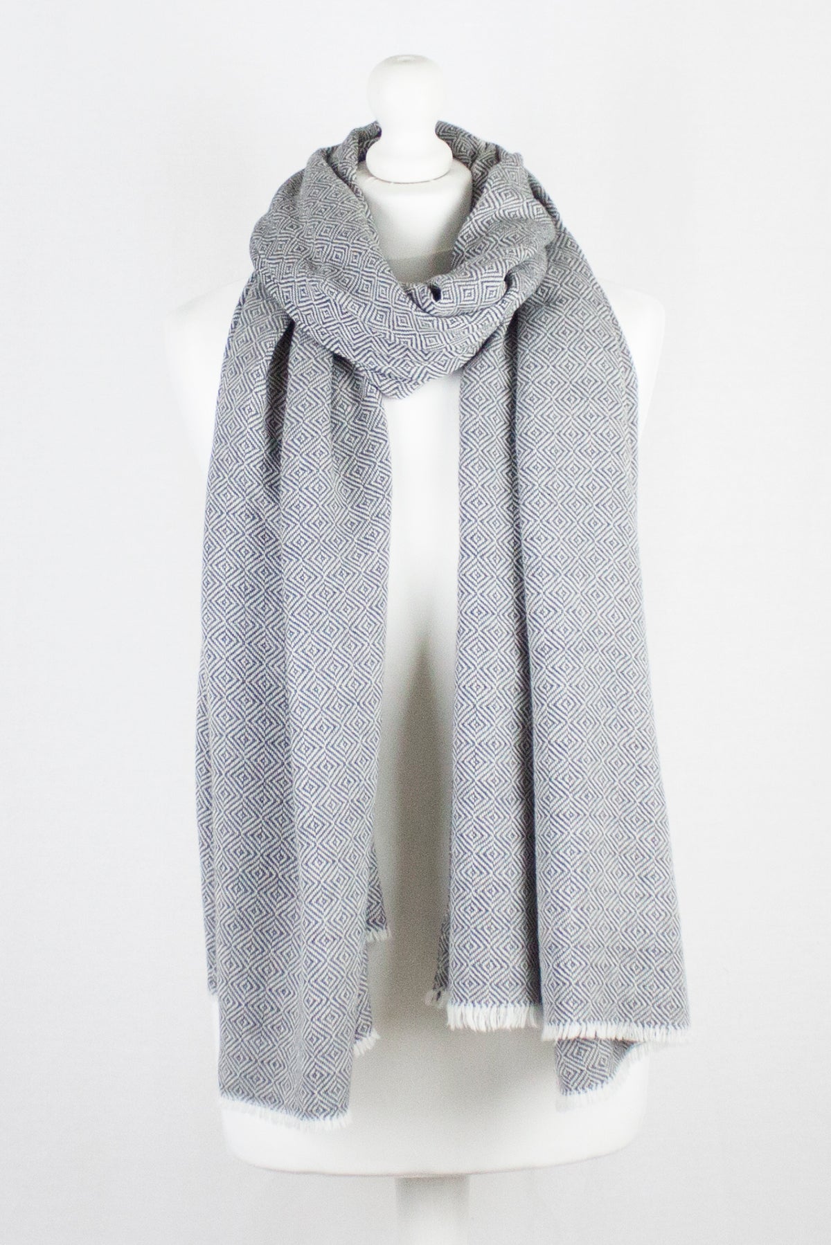 Diamond Weave Two Tone Woollen Scarf - Grey