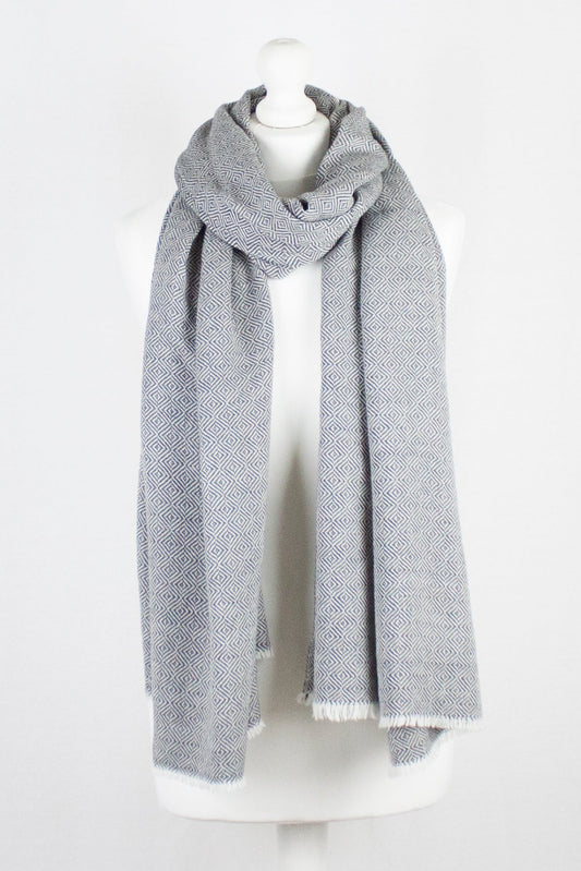 Diamond Weave Two Tone Woollen Scarf - Grey