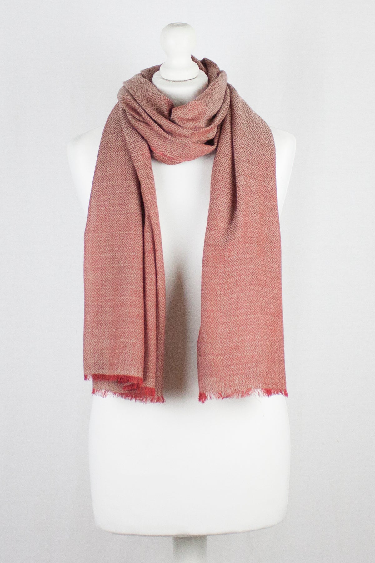 Diamond Weave Two Tone Merino Wool Scarf - Red