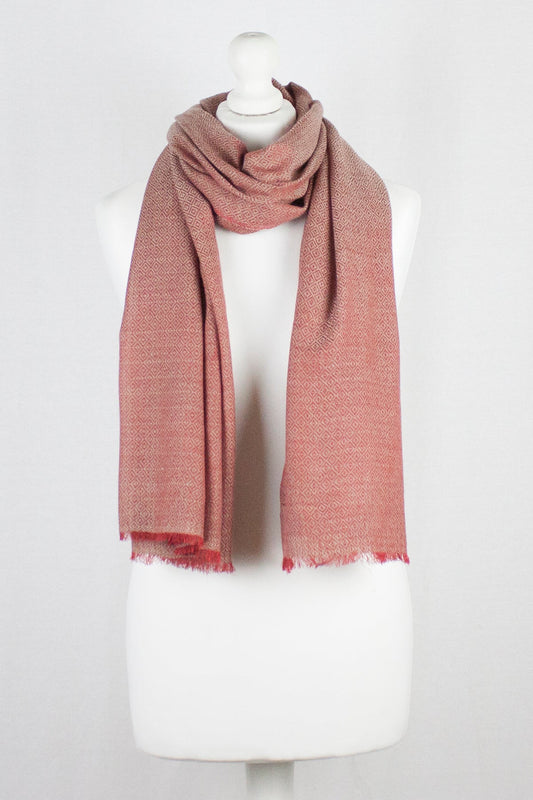 Diamond Weave Two Tone Merino Wool Scarf - Red