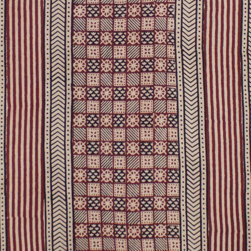 Checks & Stripes Bagh Hand-block Print Silk Scarf - Red