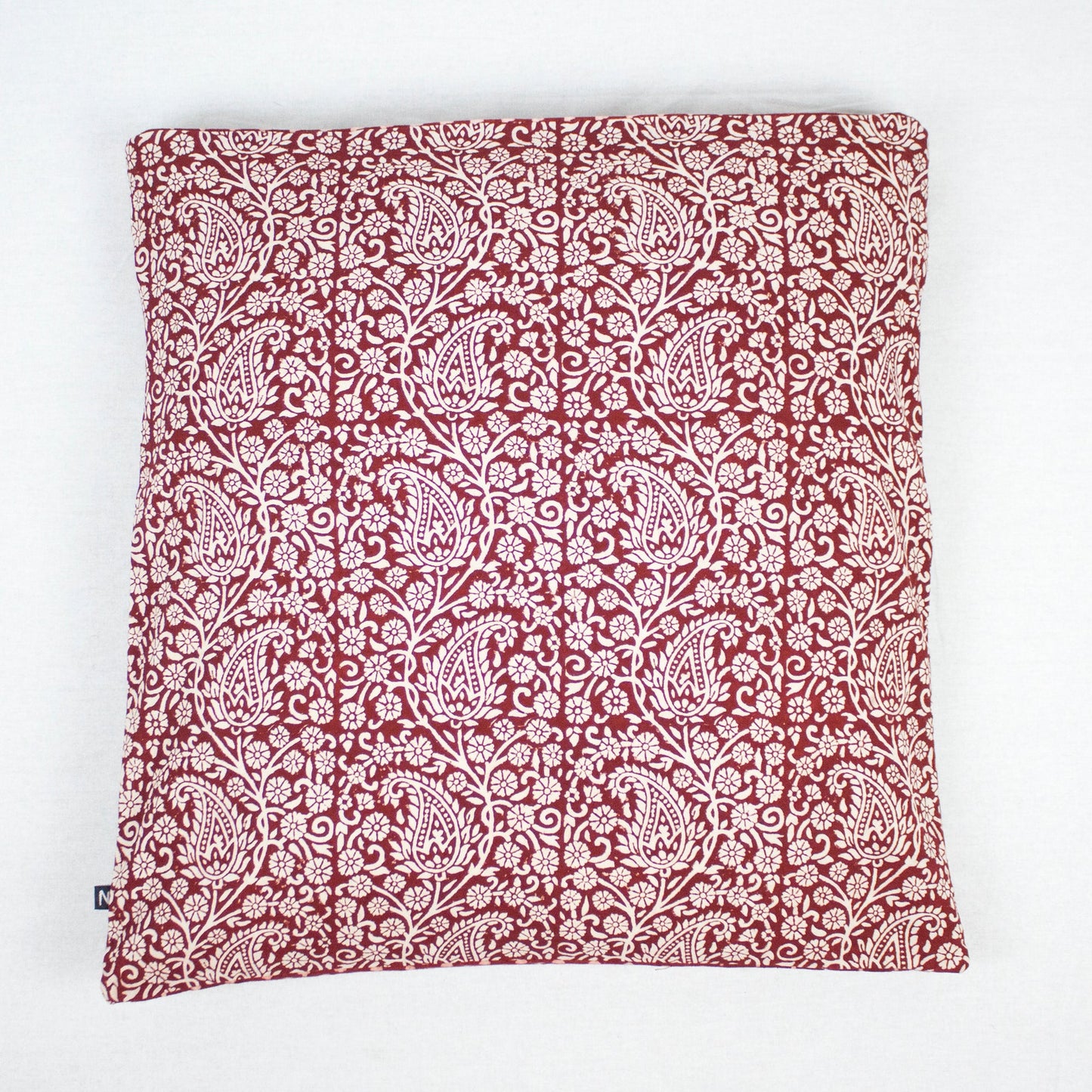 Paisley & Mushroom Bagh Hand Block Print Cotton Cushion Cover - Red
