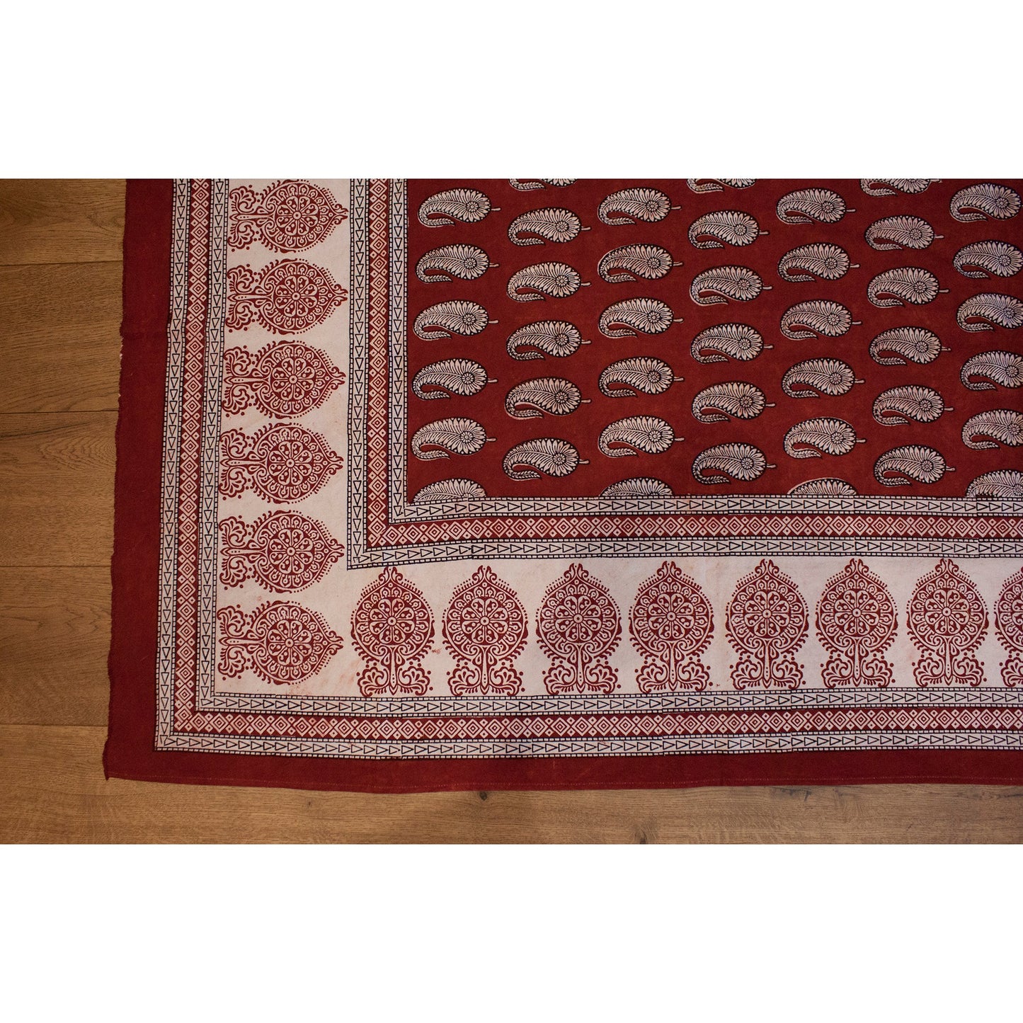 Paisley & Ambi Hand Block Print Area / Runner Rug - Red White