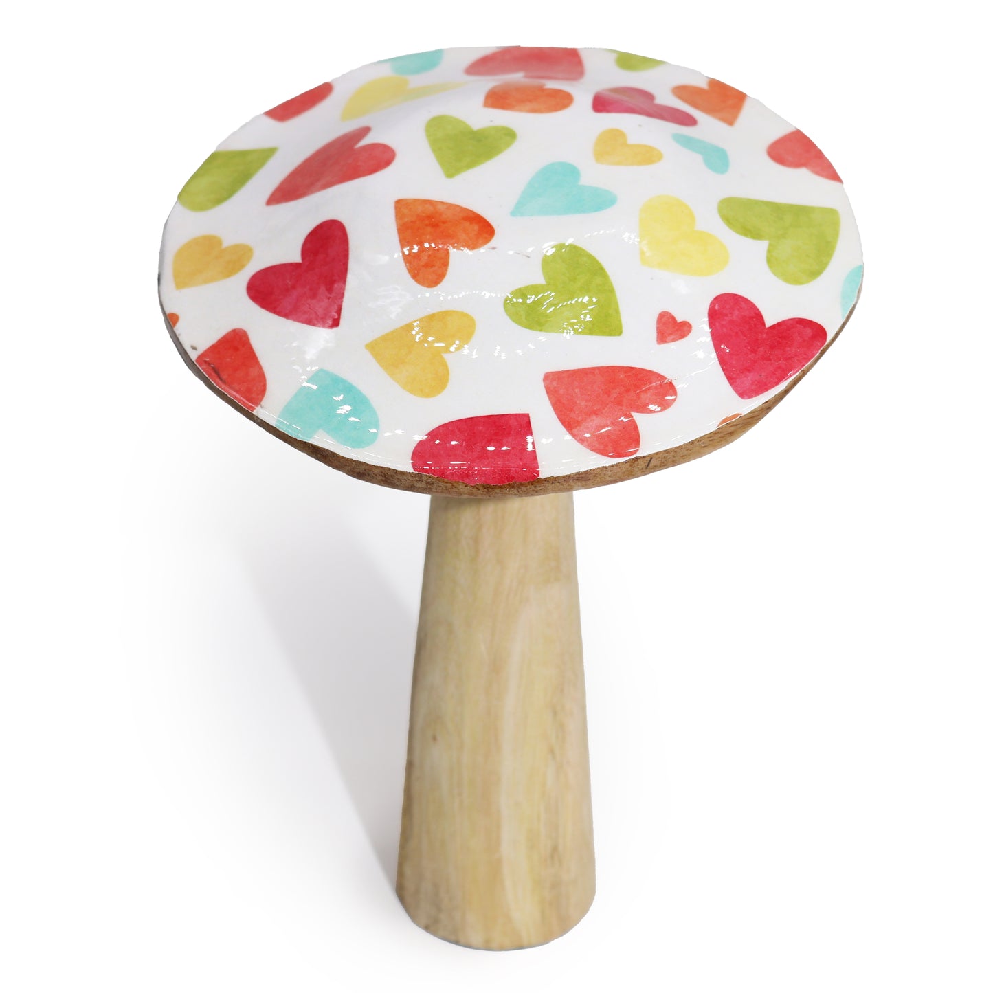 Large Wooden Mushroom - Pastel Hearts