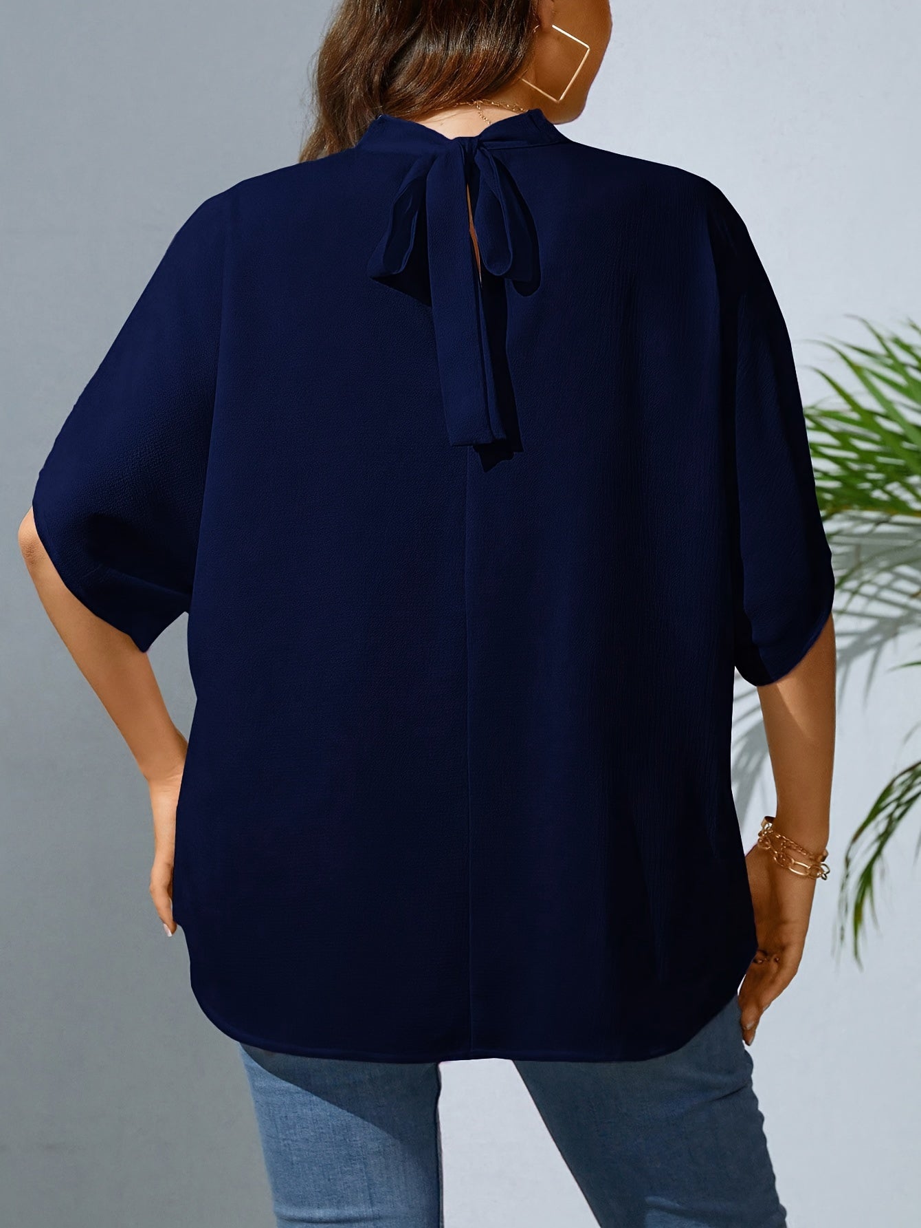 Plus Size Womens Batwing T-Shirt - Stylish Casual Tie Back with Cut Out Detail