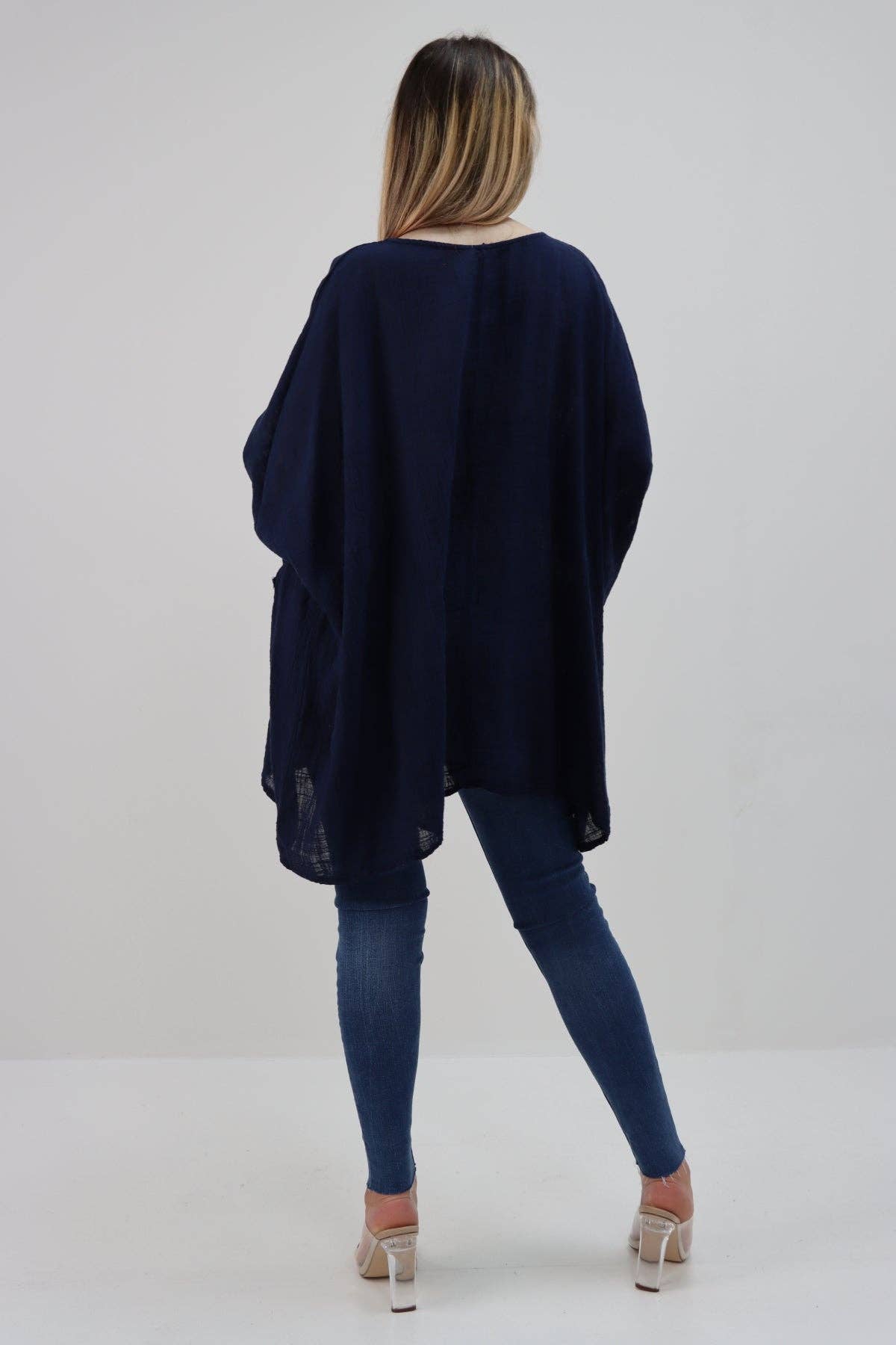 Italian Plain Cotton Necklace Batwing Boxy Top