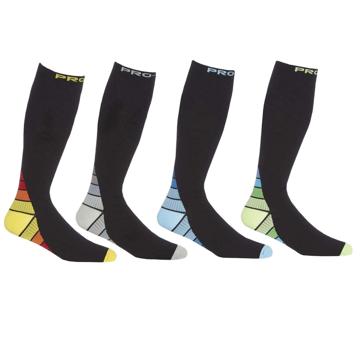 2 Pack Men's Long Compression Socks for Running and Training Breathable Anti-Crimp Design with Arch Brace Support Ideal for Sports and Recovery Black Assorted Toe Styles by Sock Stack