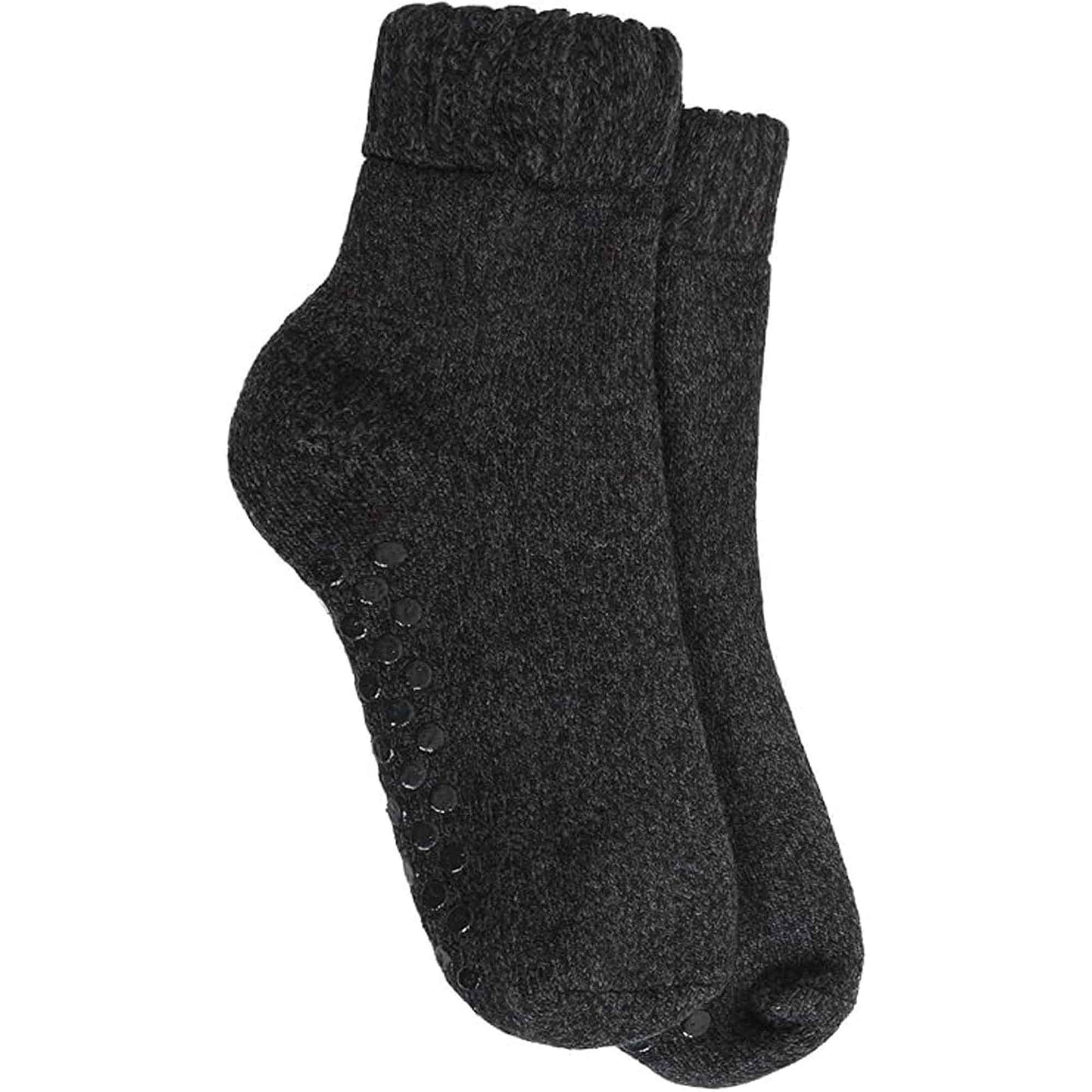 2 Pairs Men's Merino Wool Fleece Lined Slipper Socks Non-Slip Grips Cozy Winter Lounge Socks Tall Black Navy by Sock Stack