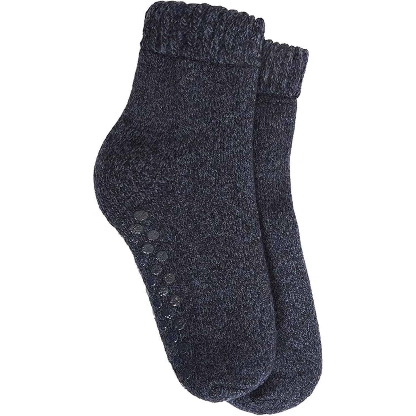2 Pairs Men's Merino Wool Fleece Lined Slipper Socks Non-Slip Grips Cozy Winter Lounge Socks Tall Black Navy by Sock Stack