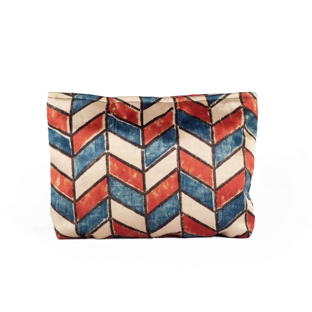 Ajrakh Hand-block Print Silk Travel Case - Set of 3 - Off-white Red Blue Chevron