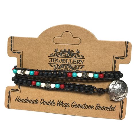 Double Wrap Bracelet - Multi Stone with Floral Detail