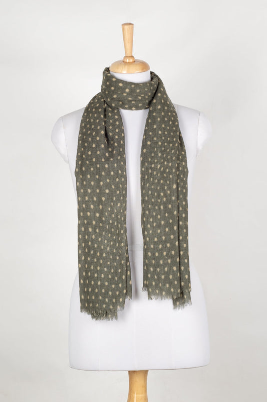 Polka Dots Illusion Merino Wool Scarf - Green