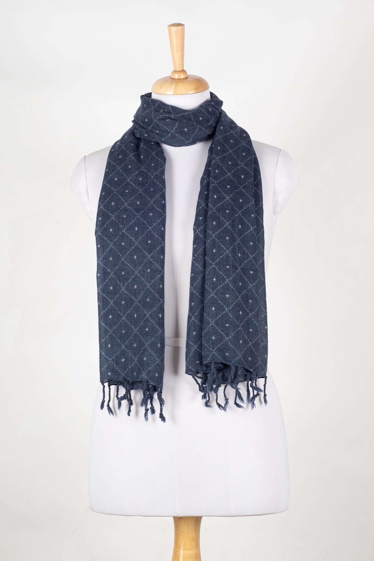 Dotted Diamond Merino Wool Scarf - Blue