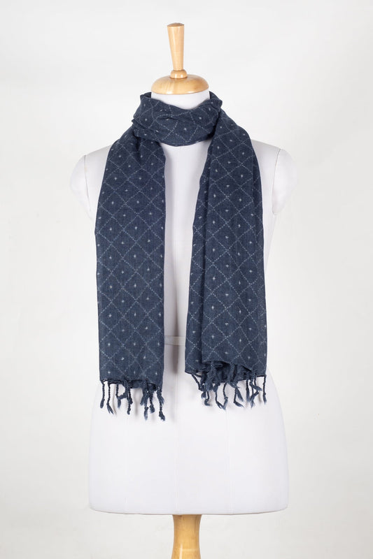 Dotted Diamond Merino Wool Scarf - Blue