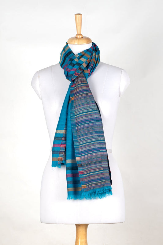 Vivid Stripes Reversible Cashmere Wool Scarf – Turquoise Multi | SVEŽElife