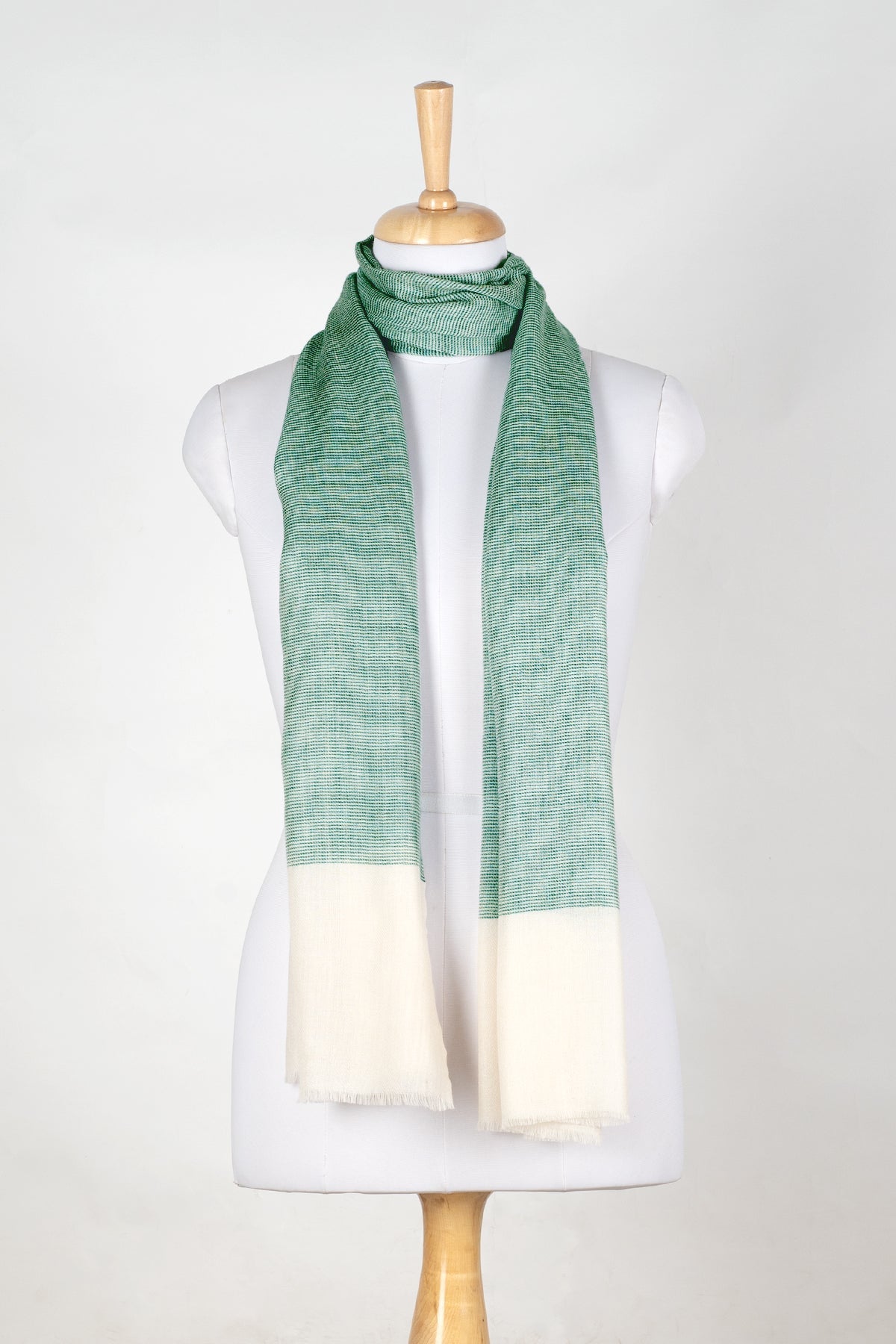 Micro Squares Cashmere Wool Scarf – Bottle Green & Off-White
