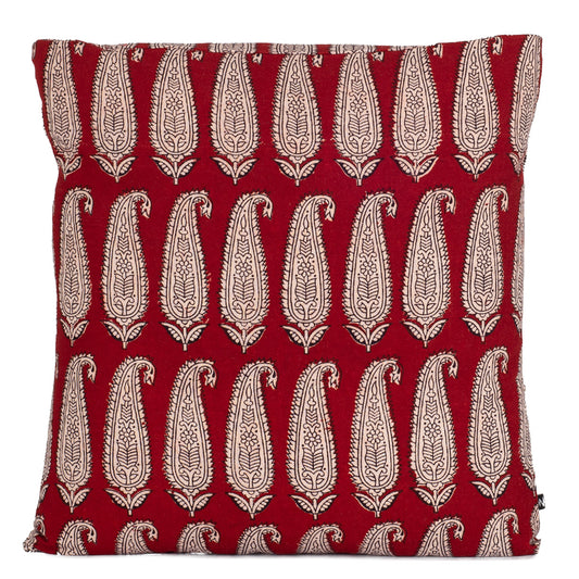 Paisley Bagh Hand Block Print Cotton Cushion Cover - Red