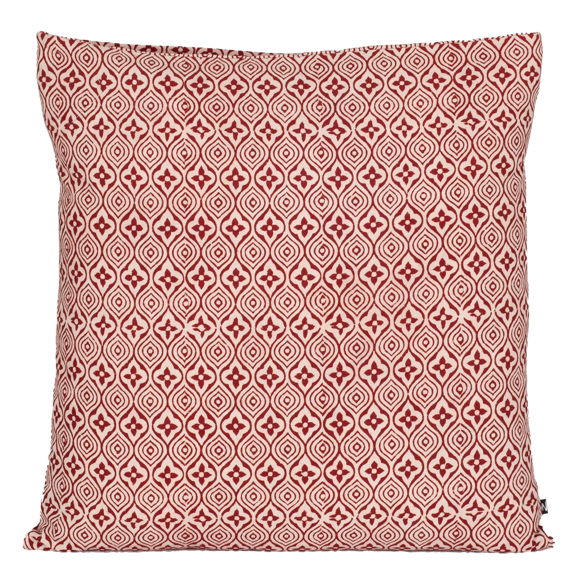 Flower Tile Bagh Hand Block Print Cotton Cushion Cover - Red White