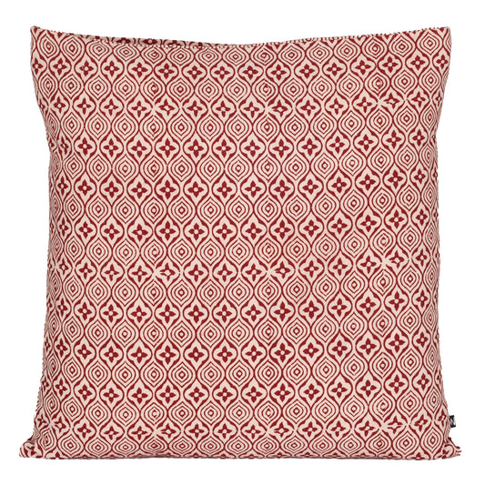 Flower Tile Bagh Hand Block Print Cotton Cushion Cover - Red White
