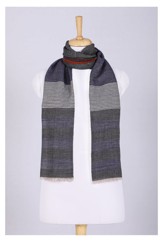 Celestial Glow Stripes Wool Scarf - Grey Blue | SVEŽElife