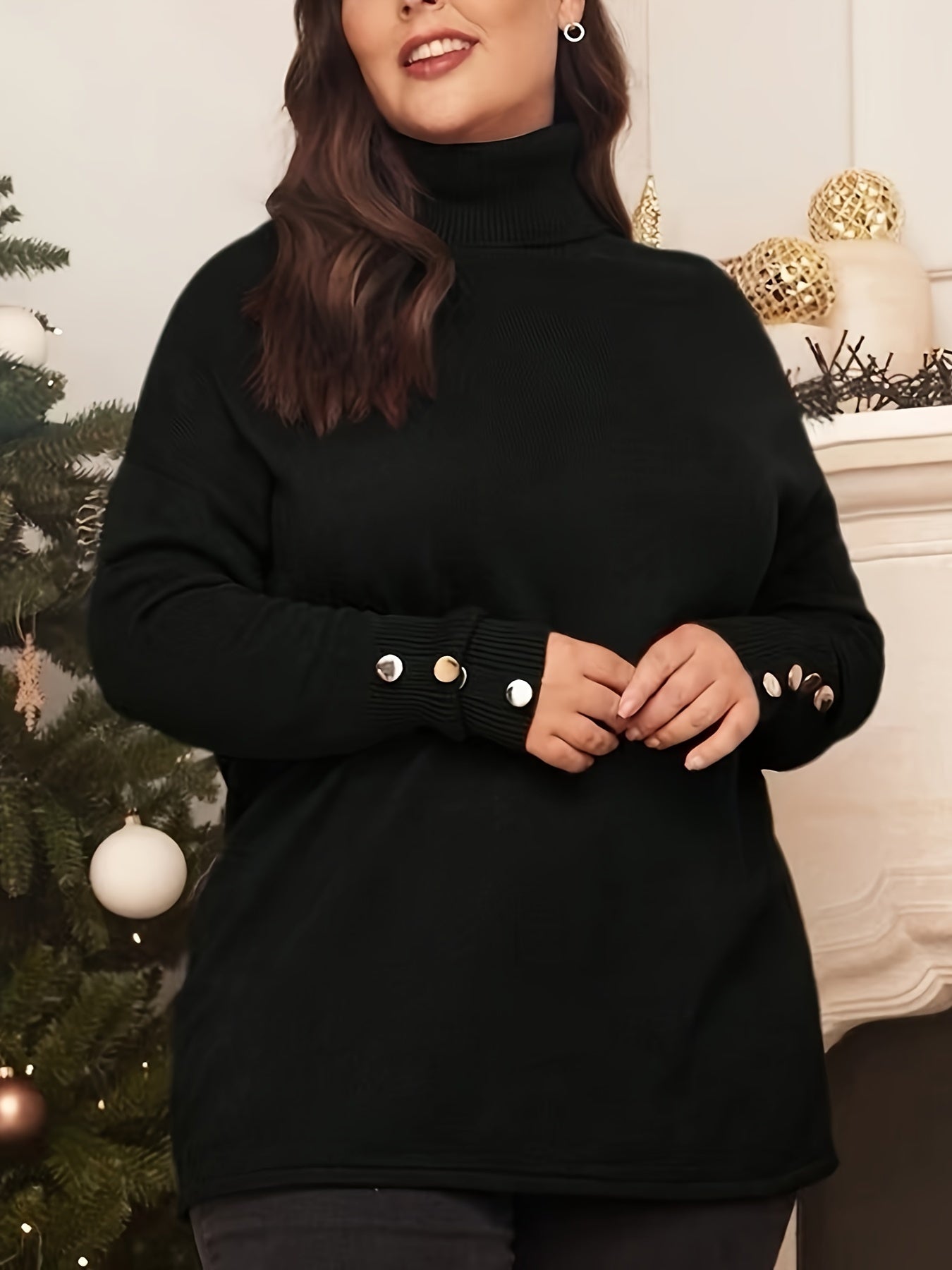 Plus Size Elegant Sweater, Women's Plus Button Jumper