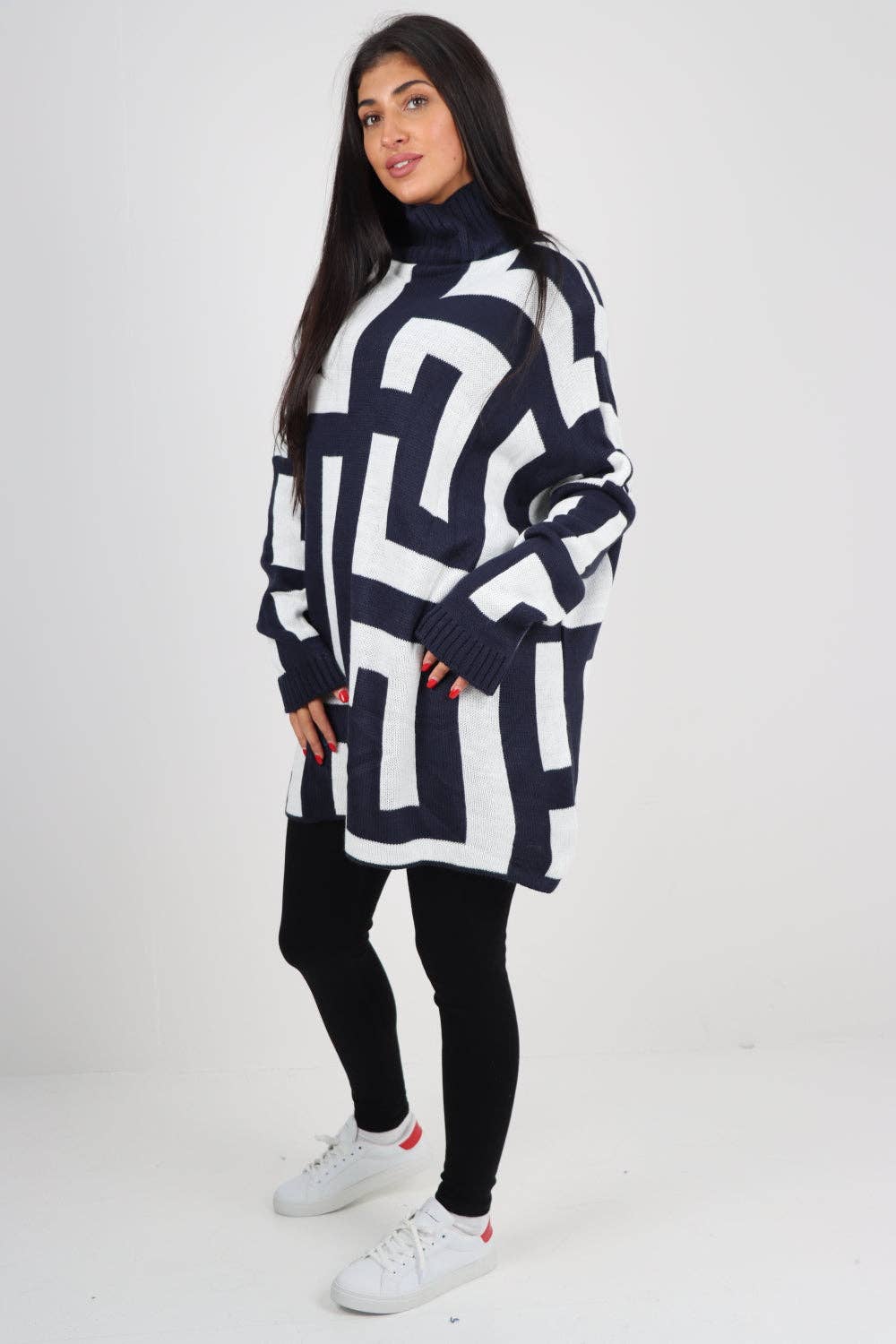 Italian High Neck Fendi Print Knitted Jumper