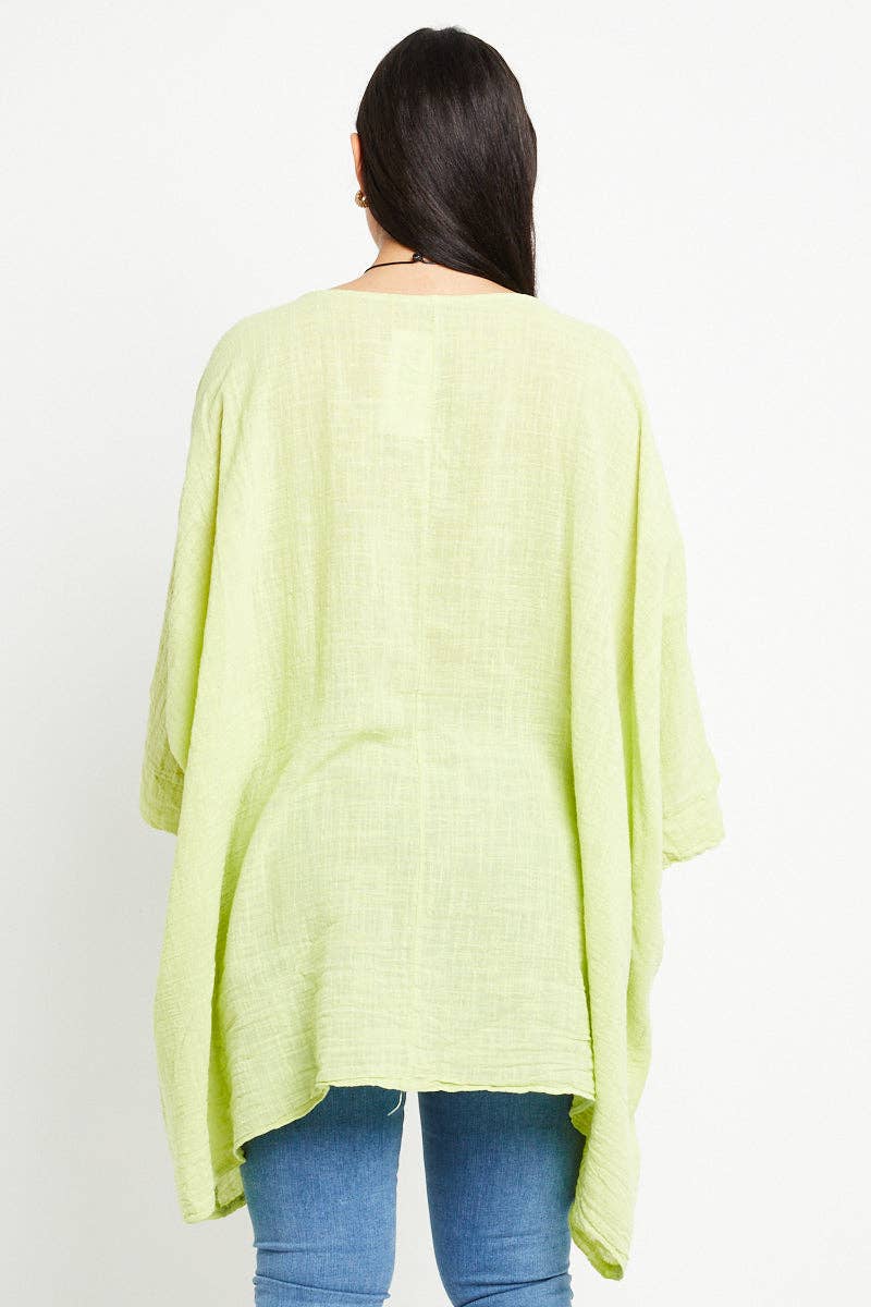 Italian Plain Cotton Necklace Batwing Boxy Top: Light Grey / One Size To Fit UK 10-24