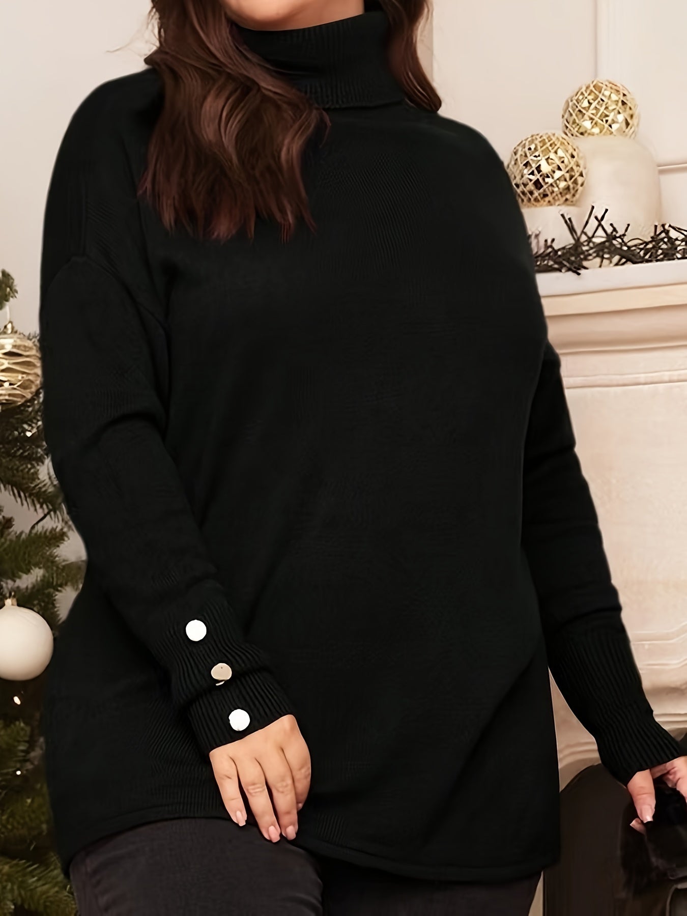Plus Size Elegant Sweater, Women's Plus Button Jumper