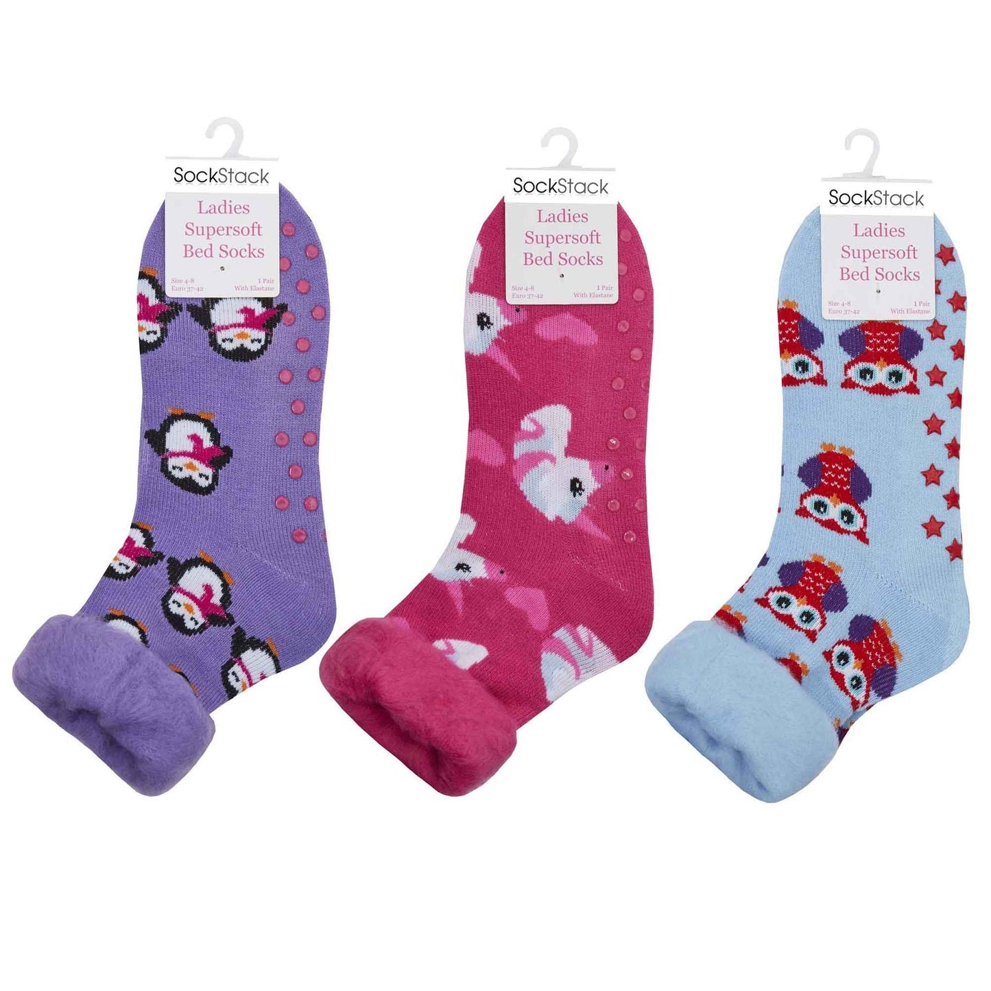 3 Pack Women's Non Slip Thermal Bed Socks Cozy Winter Slipper Socks with Silicone Grips Warm Ankle Coverage UK Sizes 4-8 Multiple Colors by Sock Stack