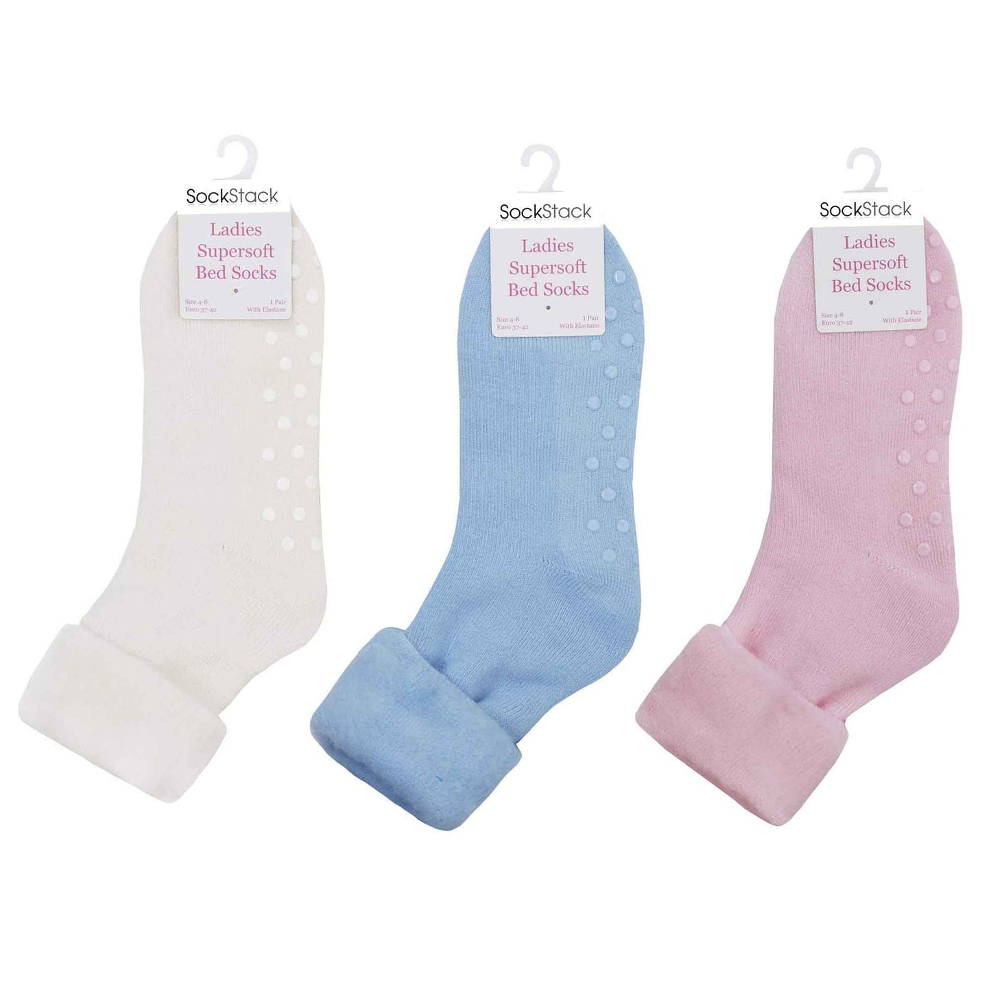 3 Pack Women's Non Slip Thermal Bed Socks Cozy Winter Slipper Socks with Silicone Grips Warm Ankle Coverage UK Sizes 4-8 Multiple Colors by Sock Stack