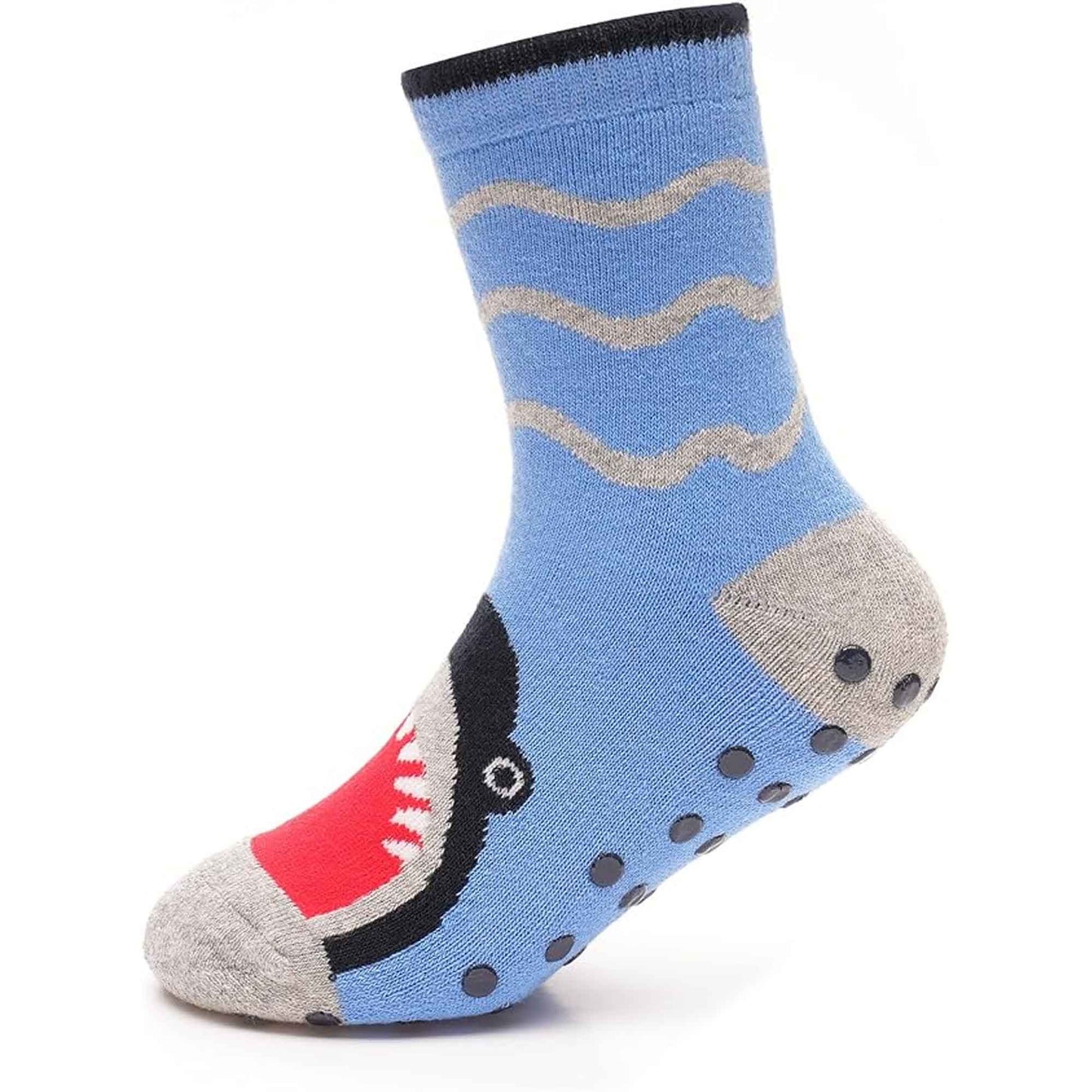 3 Pairs Boys Non-Slip Thermal Slipper Socks Dino Shark Tiger Designs Cozy Indoor Kids Socks Warm Anti-Skid Socks for Winter in Sizes 6-8 9-12 12-3 from Sock Stack