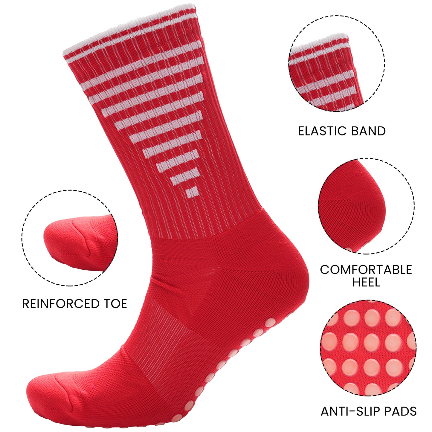 3 Pairs Red Anti Slip Football Grip Socks for Men Sports Socks for Gym Running Yoga Trekking Hiking by  Sock Stack