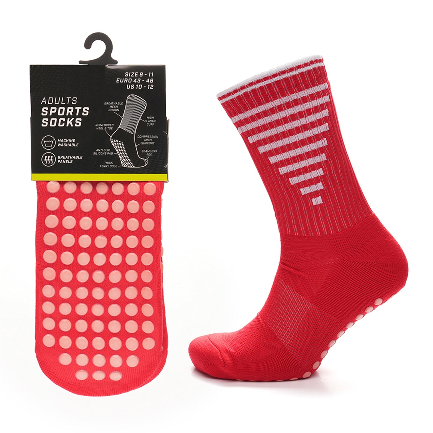 3 Pairs Red Anti Slip Football Grip Socks for Men Sports Socks for Gym Running Yoga Trekking Hiking by  Sock Stack