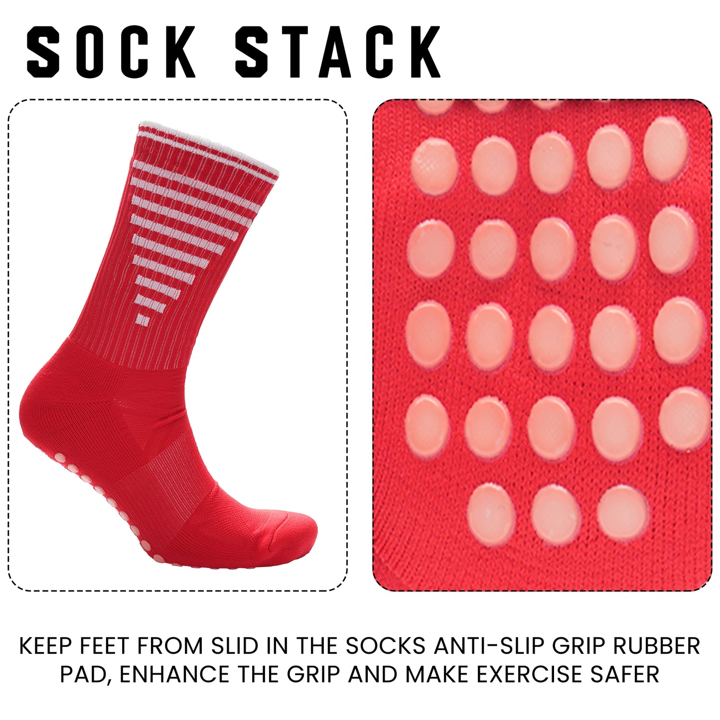 3 Pairs Red Anti Slip Football Grip Socks for Men Sports Socks for Gym Running Yoga Trekking Hiking by  Sock Stack