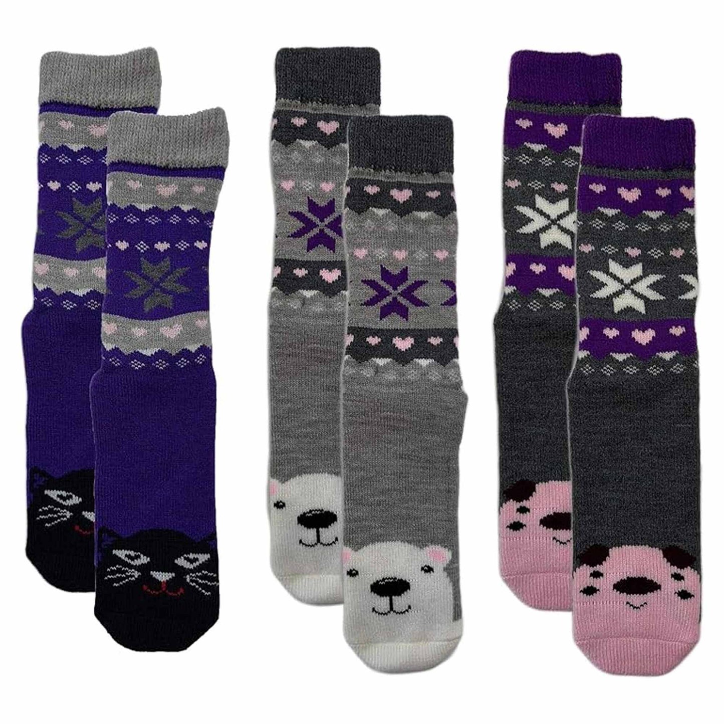 3 Pairs Women's Thermal Slipper Socks Adorable Animal Designs Polar Bears Kittens Perfect for Winter Lounging Gift Giving UK 4-7 EU 37-40 by Sock Stack