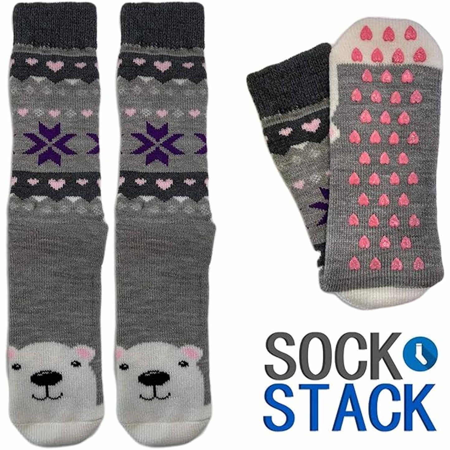 3 Pairs Women's Thermal Slipper Socks Adorable Animal Designs Polar Bears Kittens Perfect for Winter Lounging Gift Giving UK 4-7 EU 37-40 by Sock Stack