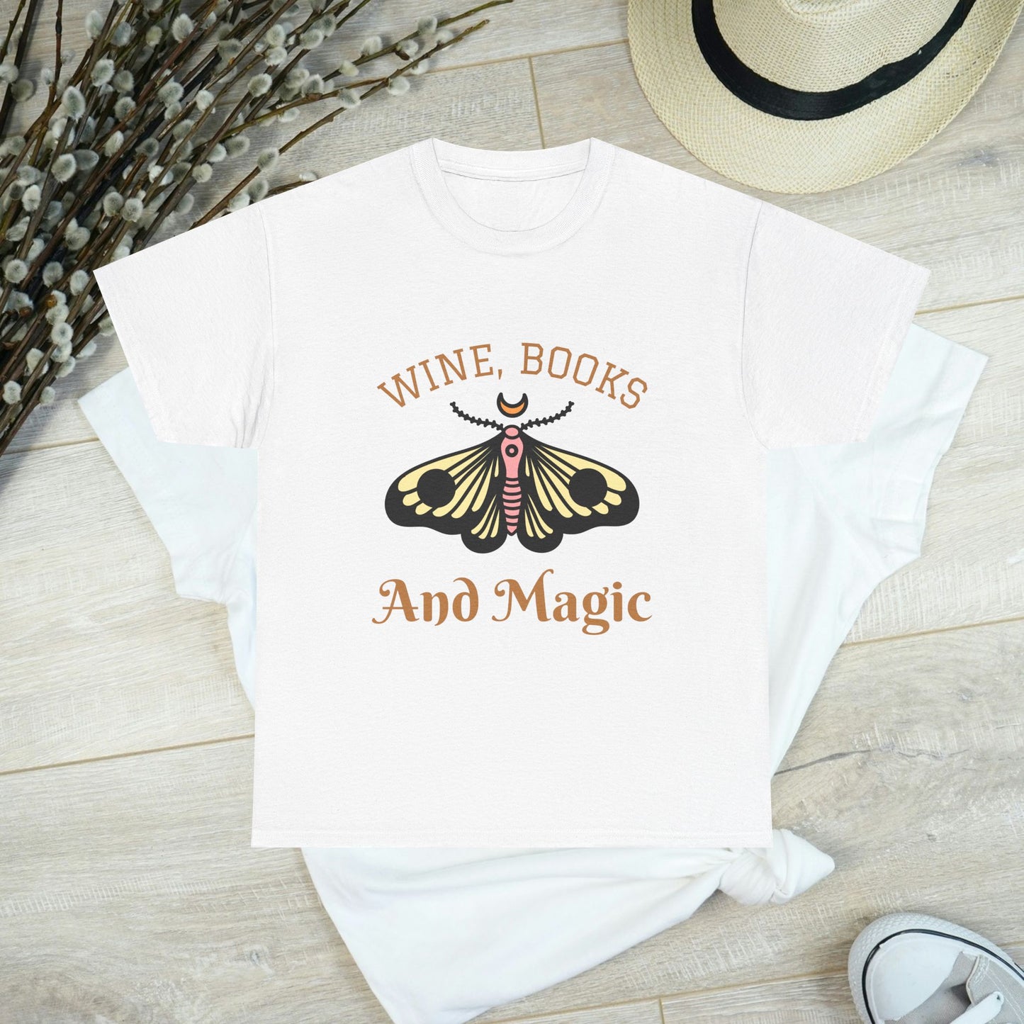 Enchanting Bookworm Tee - "Wine, Books, and Magic" - Perfect for Readers, Gifts for Book Lovers, Cozy Nights, and Book Clubs