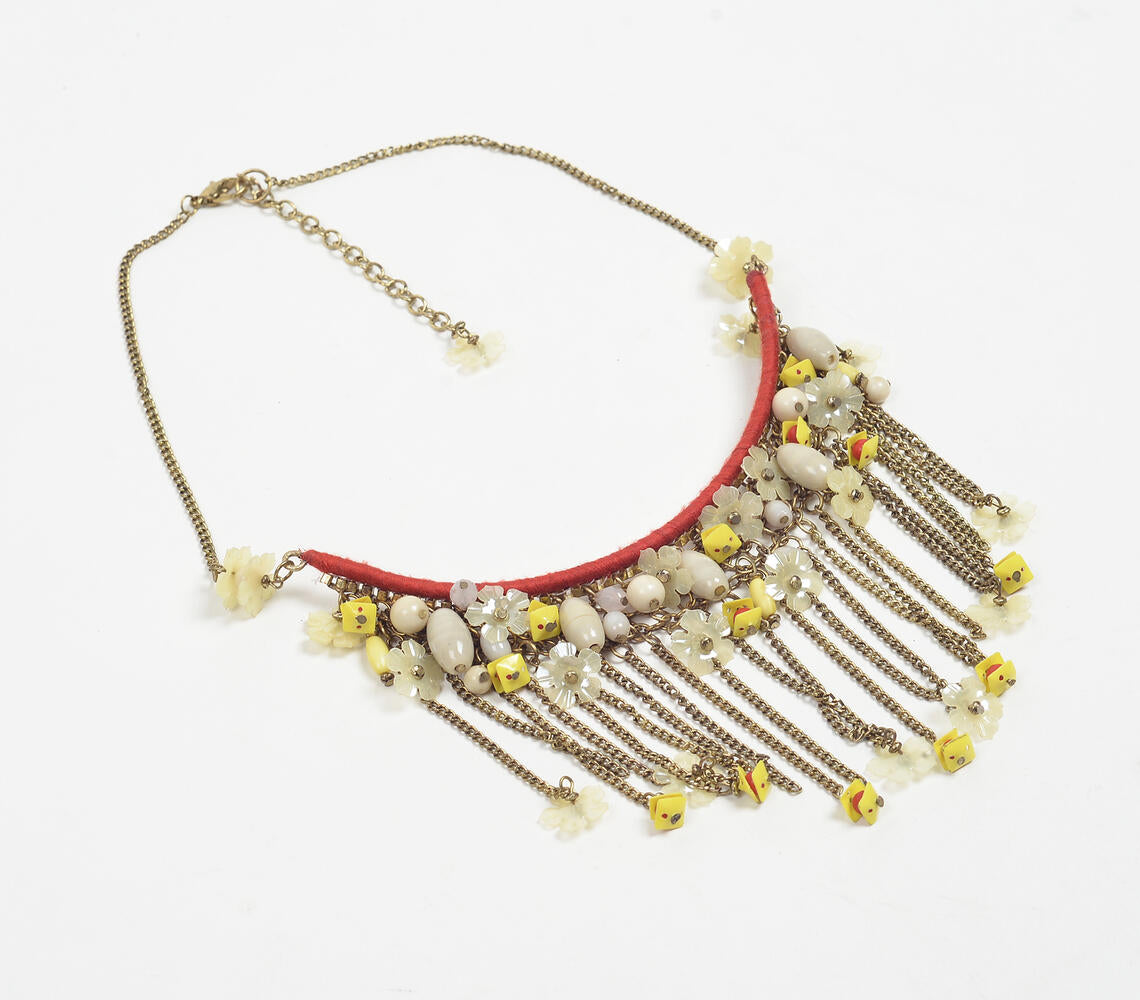 Beaded Daisies Drop Necklace