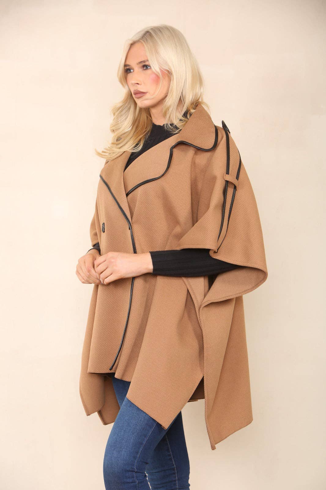 Button Detailed Oversized Jacket Coat: Camel / One Size To Fit UK 8-20