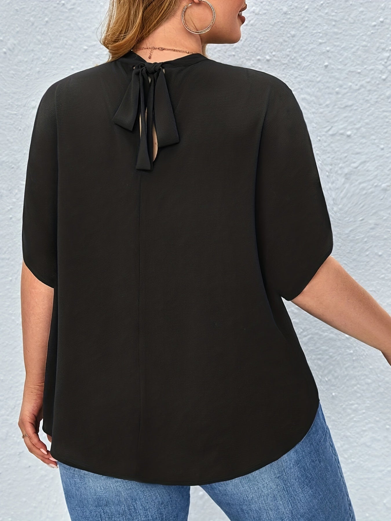 Plus Size Womens Batwing T-Shirt - Stylish Casual Tie Back with Cut Out Detail