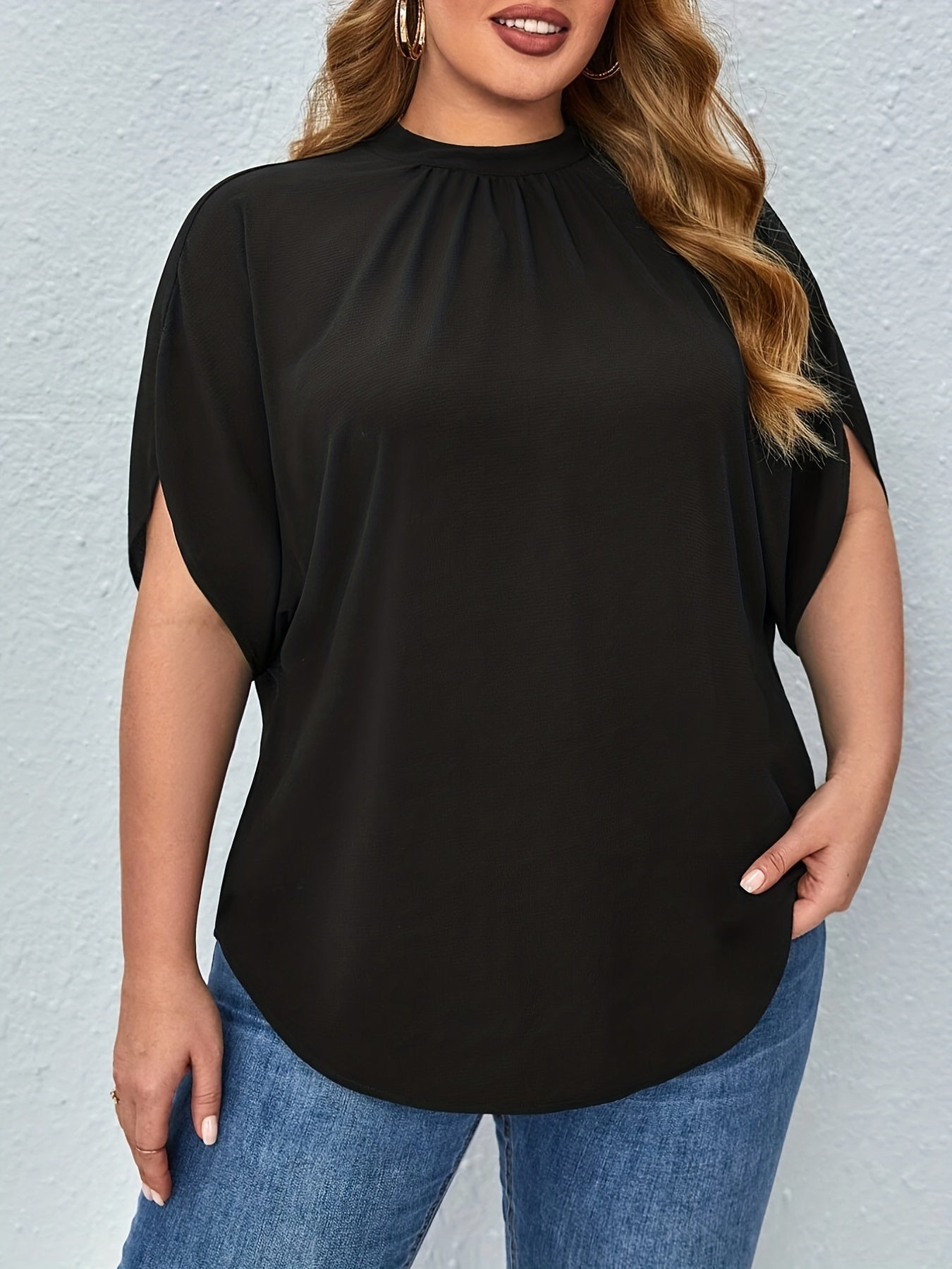 Plus Size Womens Batwing T-Shirt - Stylish Casual Tie Back with Cut Out Detail