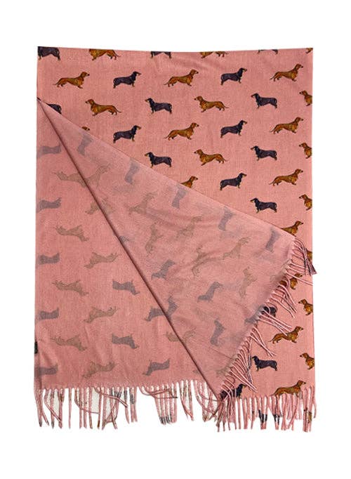 Dachshund Sausage Dog Print Tassel Scarf: Green