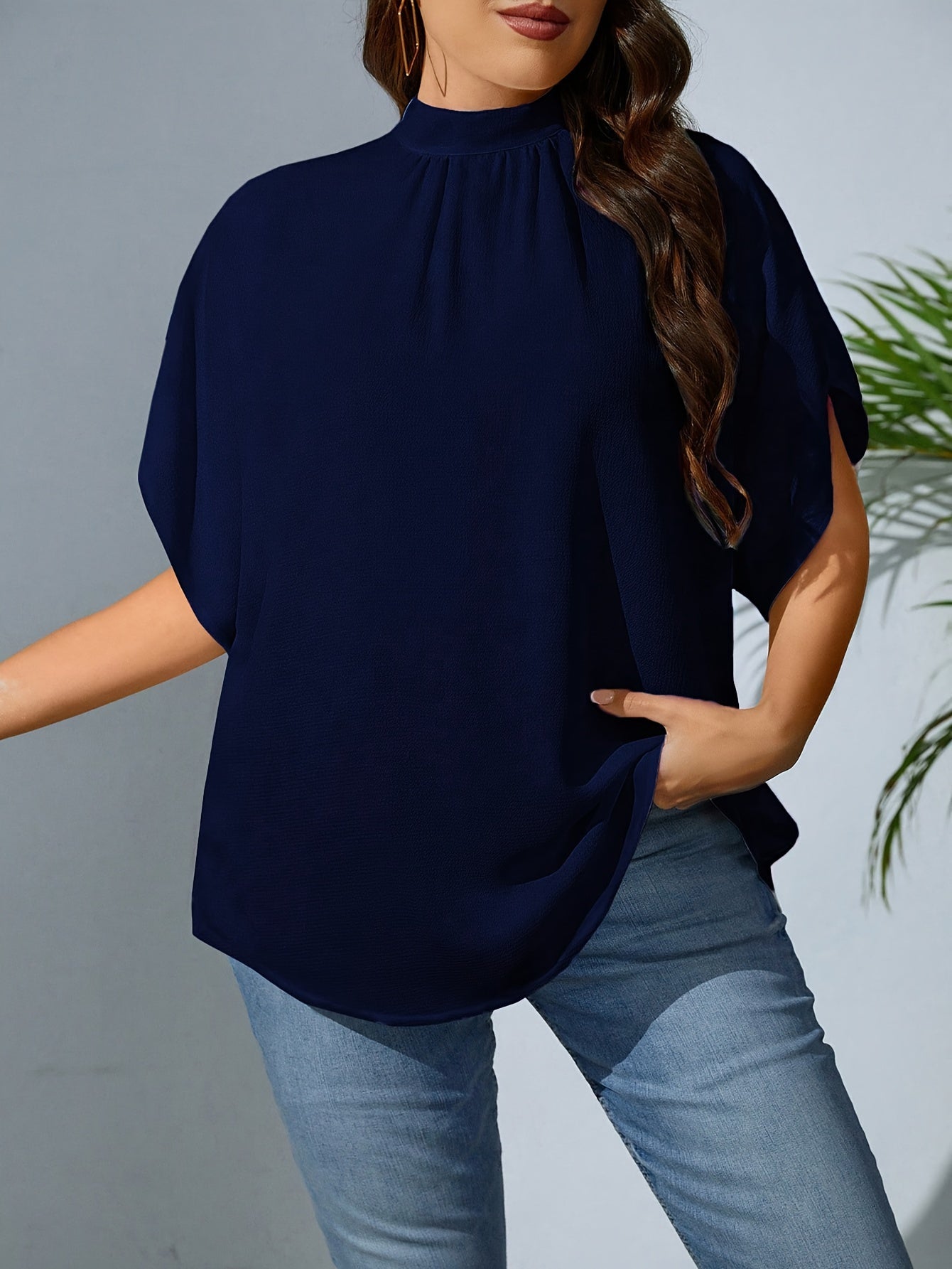 Plus Size Womens Batwing T-Shirt - Stylish Casual Tie Back with Cut Out Detail