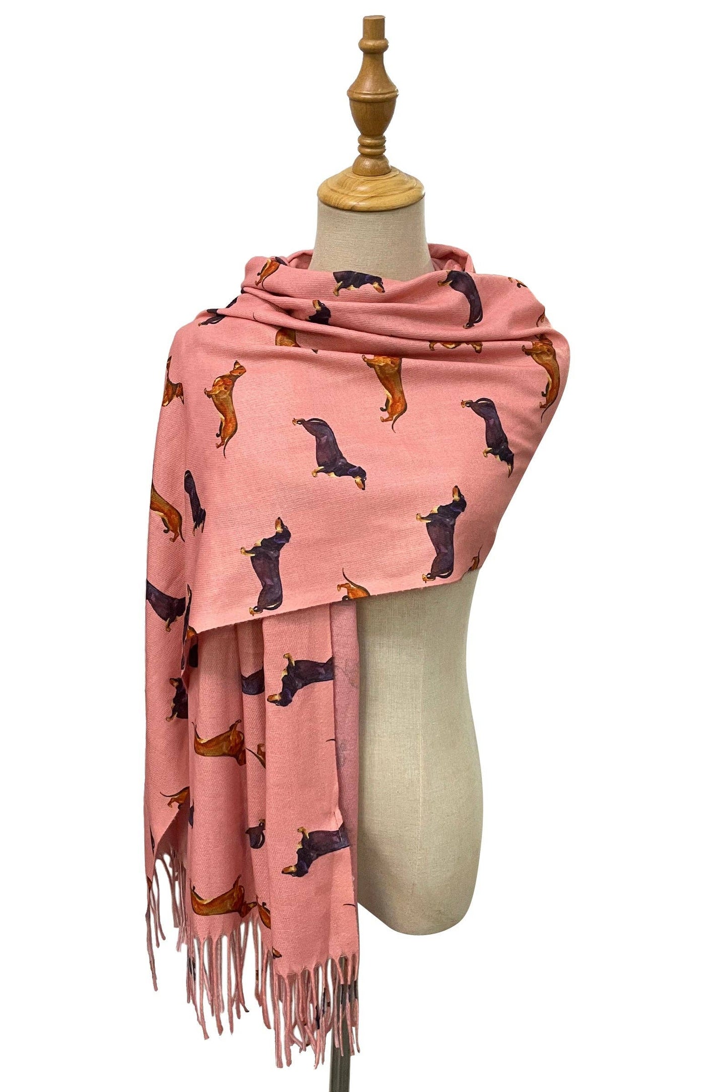 Dachshund Sausage Dog Print Tassel Scarf: Green