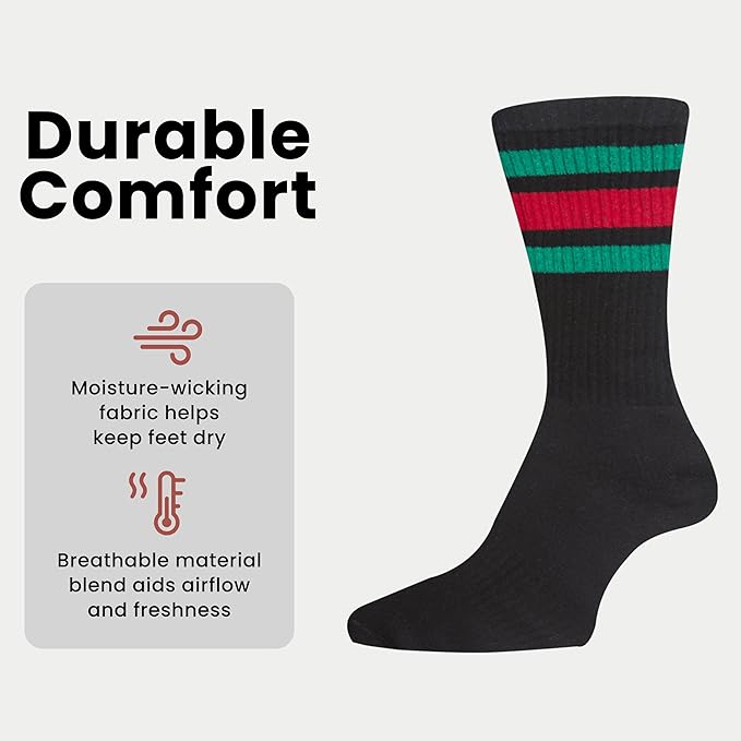 5 Pack Men's Stripes Sport Socks Cotton Durable Blend for Sports Casual & Everyday Designer Wear by Sock Stack